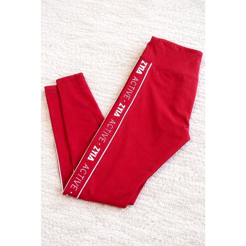 ZYIA Active Red Leggings Womens 8-10 Like New Athletic High Rise